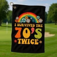 I Survived the 70s Twice Funny 90th Birthday Retro Golf Towel thumb 1