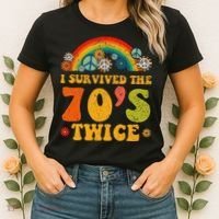 I Survived the 70s Twice Funny 90th Birthday Retro Women's T-Shirt thumb 2