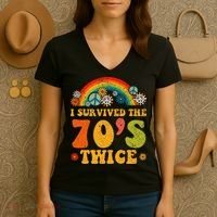 I Survived the 70s Twice Funny 90th Birthday Retro Women's V-Neck T-Shirt thumb 3