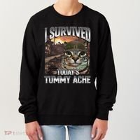 I Survived TodayS Tummy Ache Groovy Funny Cat Women's Sweatshirt thumb 0