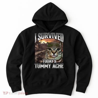 I Survived TodayS Tummy Ache Groovy Funny Cat Hoodie