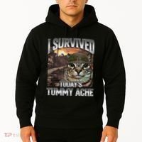 I Survived TodayS Tummy Ache Groovy Funny Cat Hoodie thumb 2