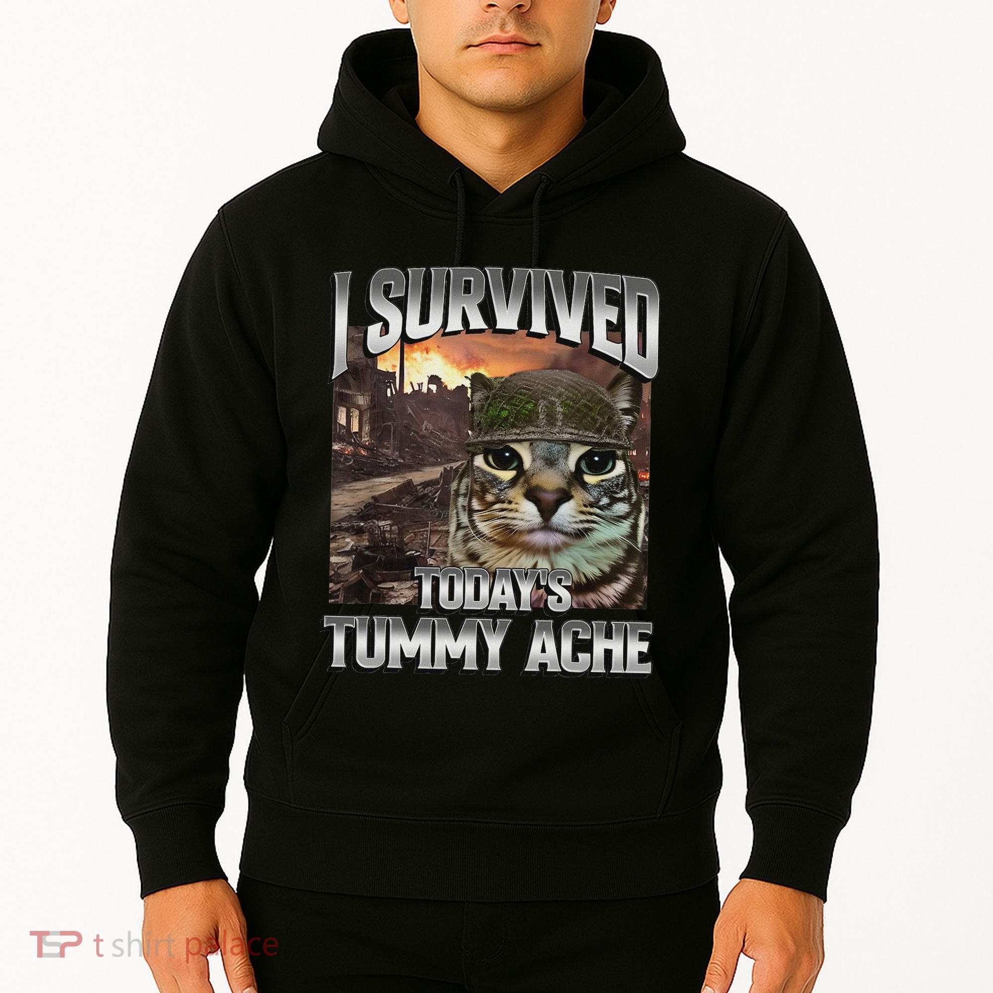 I Survived TodayS Tummy Ache Groovy Funny Cat Hoodie