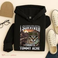 I Survived TodayS Tummy Ache Groovy Funny Cat Hoodie thumb 4