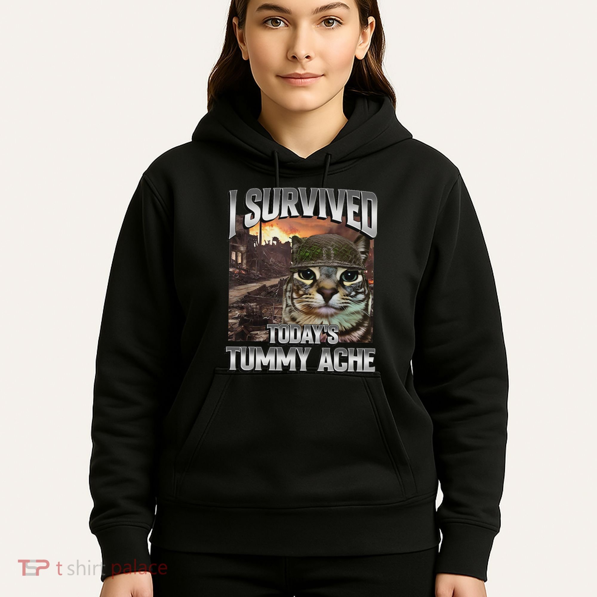 I Survived TodayS Tummy Ache Groovy Funny Cat Hoodie