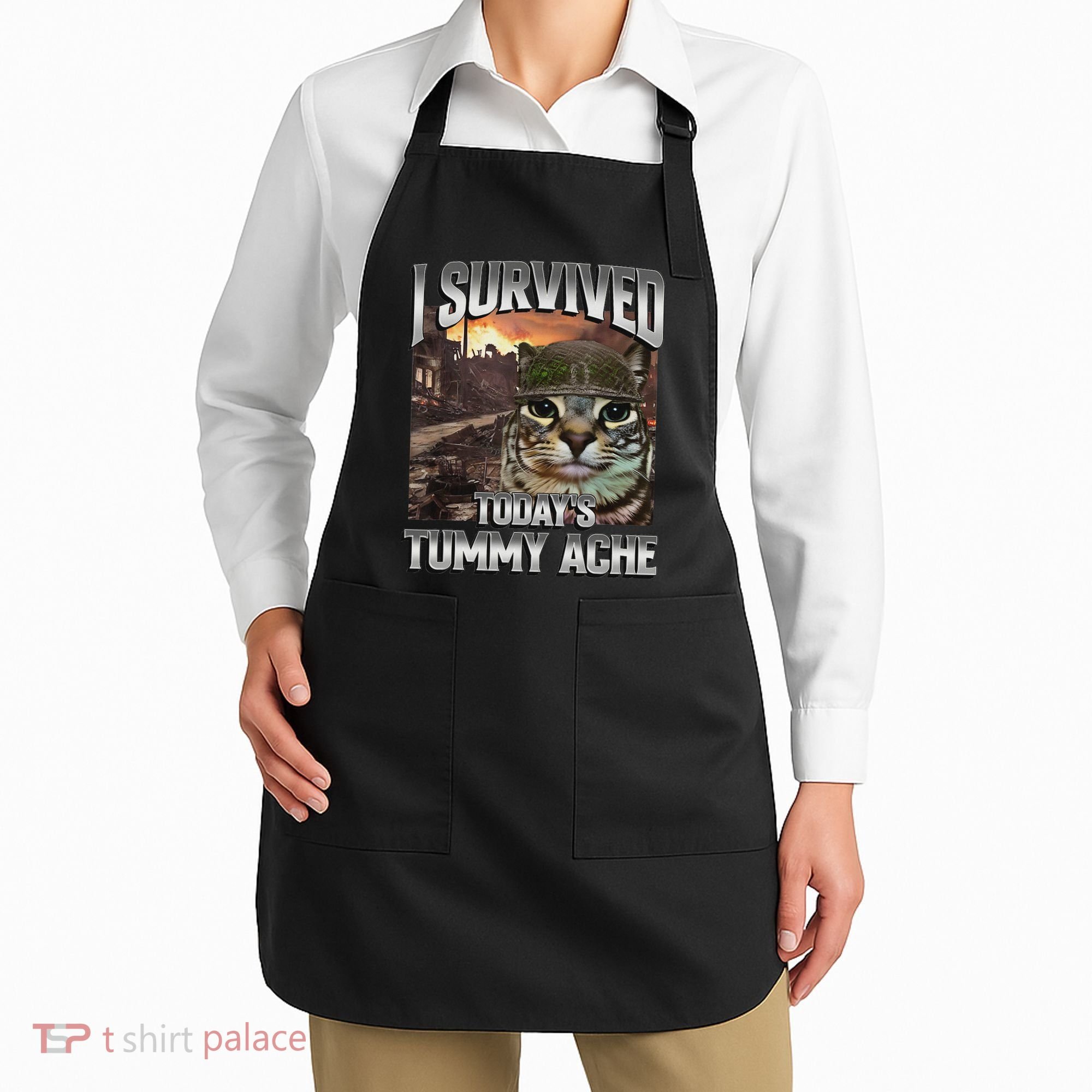 I Survived TodayS Tummy Ache Groovy Funny Cat Apron