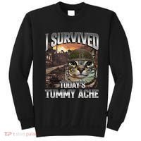 I Survived TodayS Tummy Ache Groovy Funny Cat Sweatshirt thumb 0