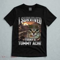 I Survived TodayS Tummy Ache Groovy Funny Cat T-Shirt thumb 5