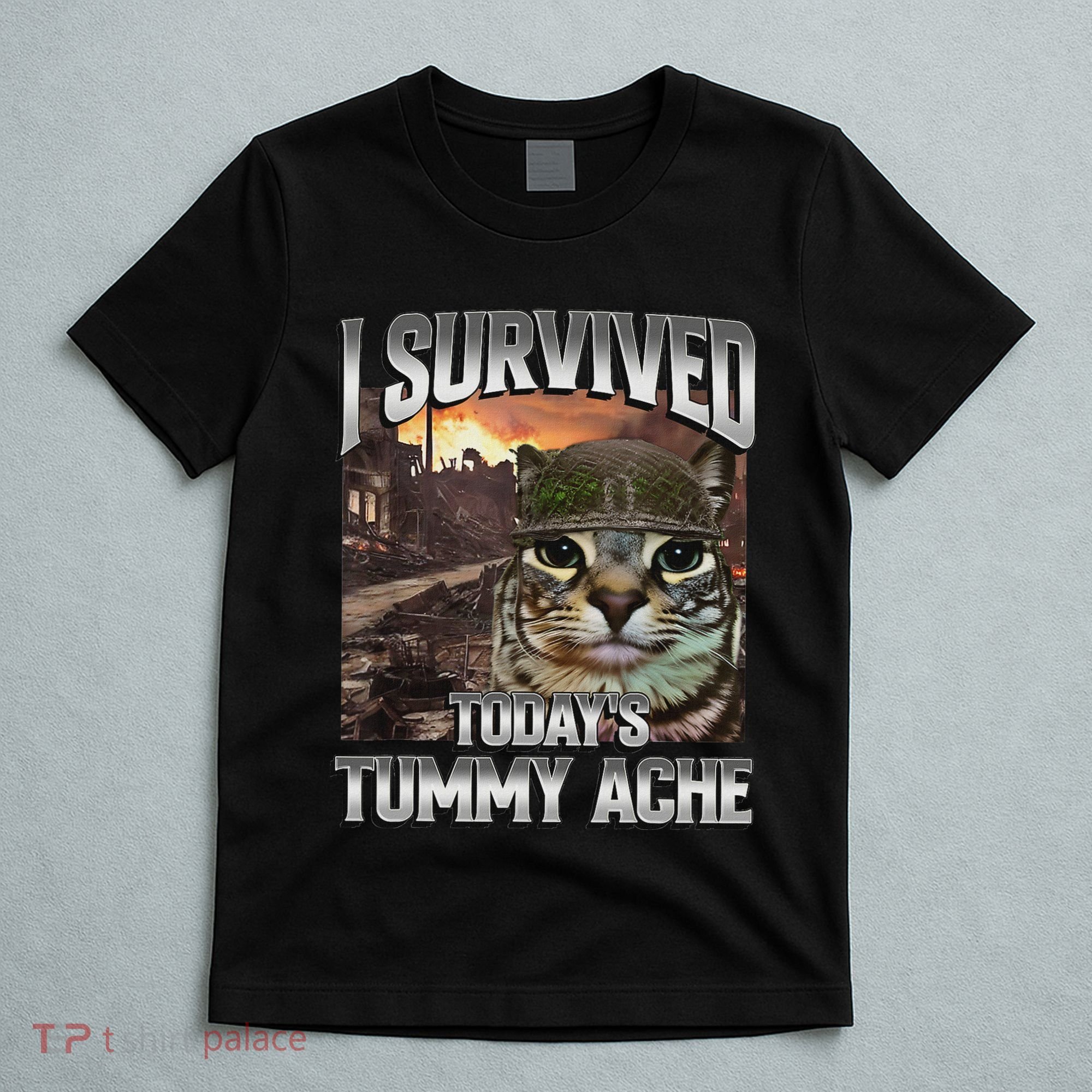 I Survived TodayS Tummy Ache Groovy Funny Cat T-Shirt