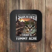 I Survived TodayS Tummy Ache Groovy Funny Cat Coaster thumb 0