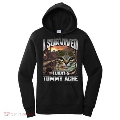 I Survived TodayS Tummy Ache Groovy Funny Cat Women's Hoodie
