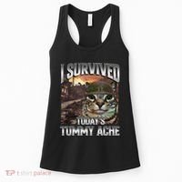 I Survived TodayS Tummy Ache Groovy Funny Cat Women's Tank Top thumb 0