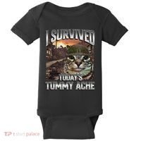 I Survived TodayS Tummy Ache Groovy Funny Cat Baby Bodysuit thumb 0
