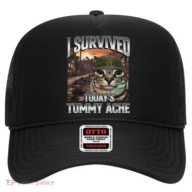 I Survived TodayS Tummy Ache Groovy Funny Cat Hat