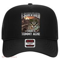 I Survived TodayS Tummy Ache Groovy Funny Cat Hat thumb 0