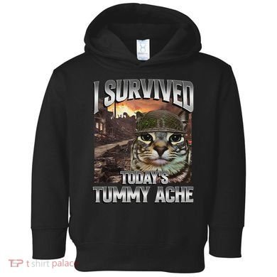 I Survived TodayS Tummy Ache Groovy Funny Cat Toddler Hoodie