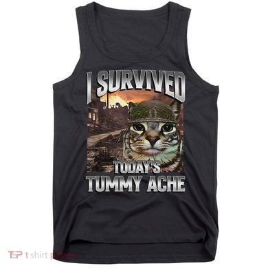I Survived TodayS Tummy Ache Groovy Funny Cat Tank Top