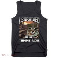 I Survived TodayS Tummy Ache Groovy Funny Cat Tank Top thumb 0