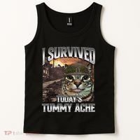 I Survived TodayS Tummy Ache Groovy Funny Cat Tank Top thumb 2