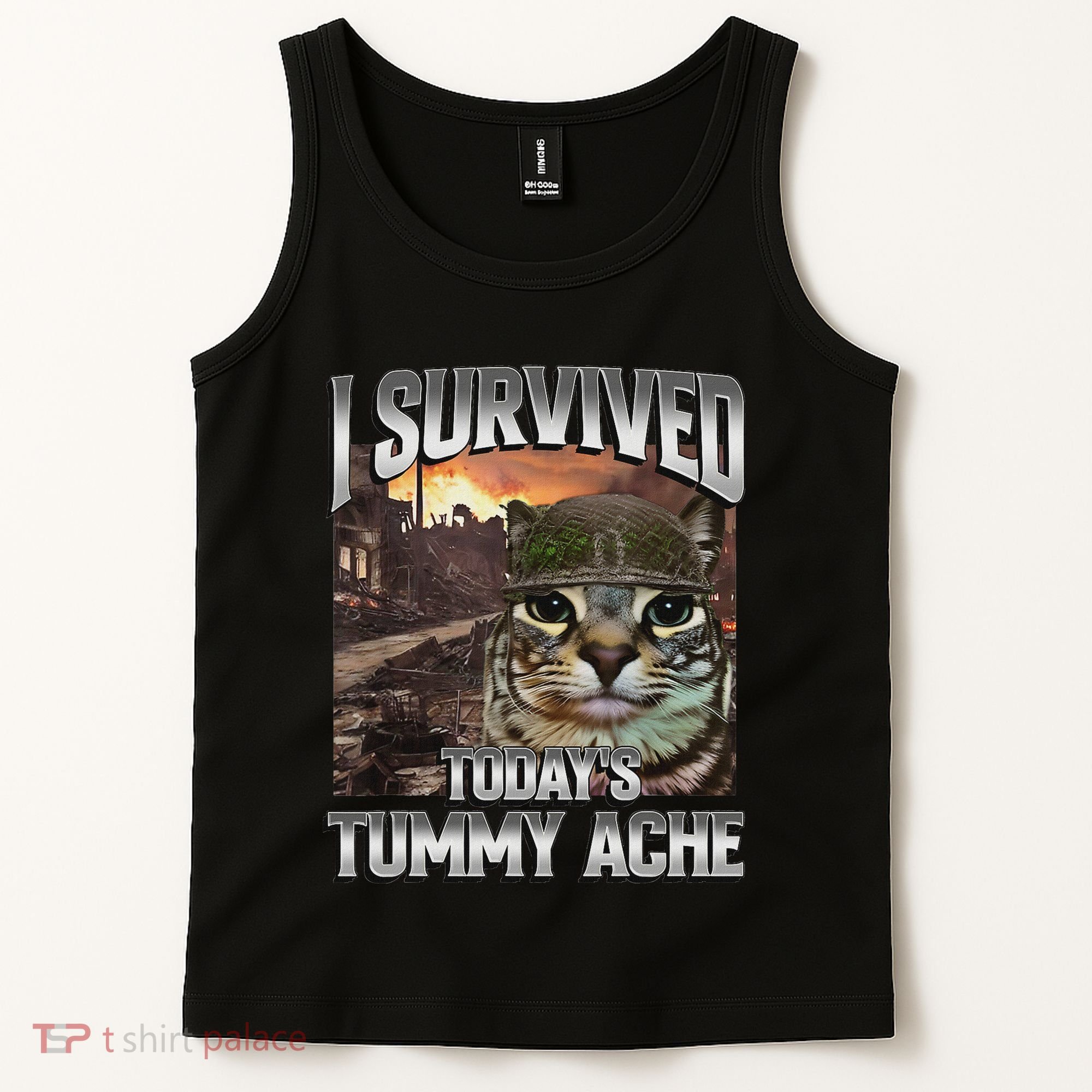 I Survived TodayS Tummy Ache Groovy Funny Cat Tank Top
