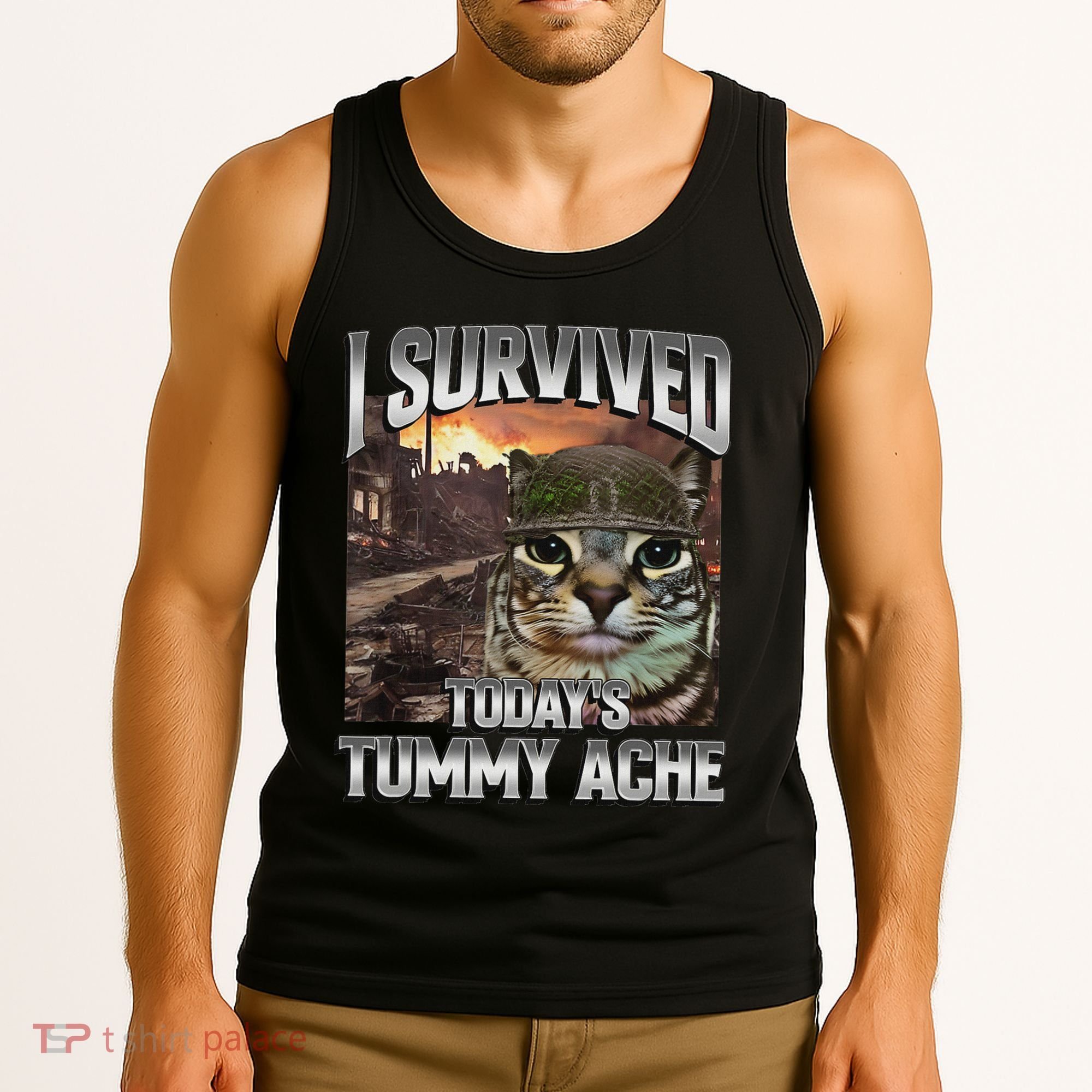 I Survived TodayS Tummy Ache Groovy Funny Cat Tank Top