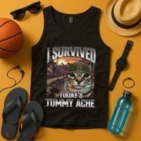 I Survived TodayS Tummy Ache Groovy Funny Cat Tank Top thumb 4
