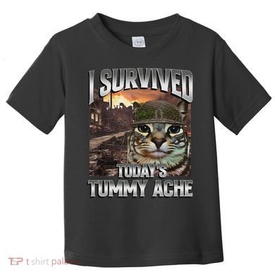 I Survived TodayS Tummy Ache Groovy Funny Cat Toddler T-Shirt