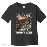 I Survived TodayS Tummy Ache Groovy Funny Cat Toddler T-Shirt thumb 0