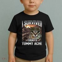 I Survived TodayS Tummy Ache Groovy Funny Cat Toddler T-Shirt thumb 2