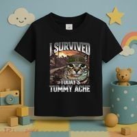 I Survived TodayS Tummy Ache Groovy Funny Cat Toddler T-Shirt thumb 3