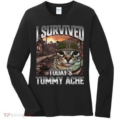 I Survived TodayS Tummy Ache Groovy Funny Cat Women's Long Sleeve Shirt