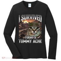 I Survived TodayS Tummy Ache Groovy Funny Cat Women's Long Sleeve Shirt thumb 0