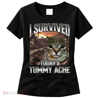 I Survived TodayS Tummy Ache Groovy Funny Cat Women's T-Shirt