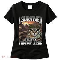 I Survived TodayS Tummy Ache Groovy Funny Cat Women's T-Shirt thumb 0