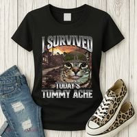 I Survived TodayS Tummy Ache Groovy Funny Cat Women's T-Shirt thumb 3