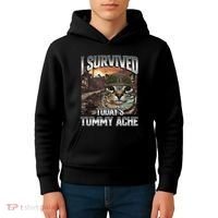 I Survived TodayS Tummy Ache Groovy Funny Cat Kids Hoodie thumb 4