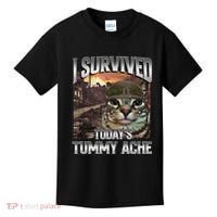 I Survived TodayS Tummy Ache Groovy Funny Cat Kids T-Shirt thumb 0