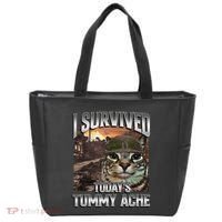 I Survived TodayS Tummy Ache Groovy Funny Cat Tote Bag thumb 0