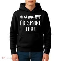 I'd Smoke That Funny BBQ Weed Cannabis Kids Hoodie thumb 4