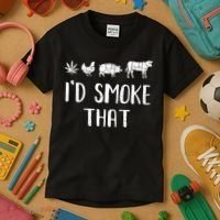 I'd Smoke That Funny BBQ Weed Cannabis Kids T-Shirt thumb 3