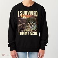 I Survived TodayS Tummy Ache Groovy Funny Cat Women's Sweatshirt thumb 0