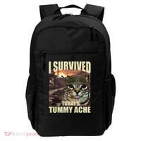I Survived TodayS Tummy Ache Groovy Funny Cat Backpack thumb 0
