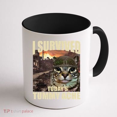 I Survived TodayS Tummy Ache Groovy Funny Cat Coffee Mug back
