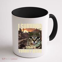 I Survived TodayS Tummy Ache Groovy Funny Cat Coffee Mug thumb 1