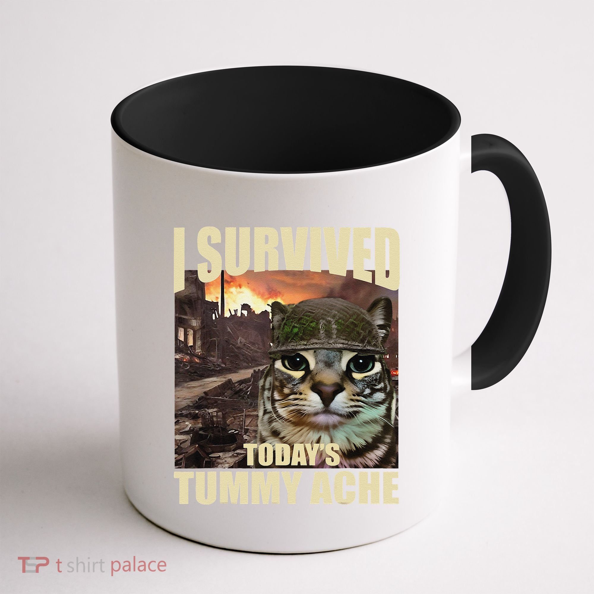 I Survived TodayS Tummy Ache Groovy Funny Cat Coffee Mug