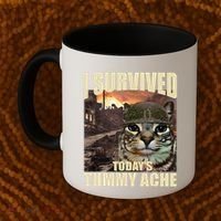 I Survived TodayS Tummy Ache Groovy Funny Cat Coffee Mug thumb 2