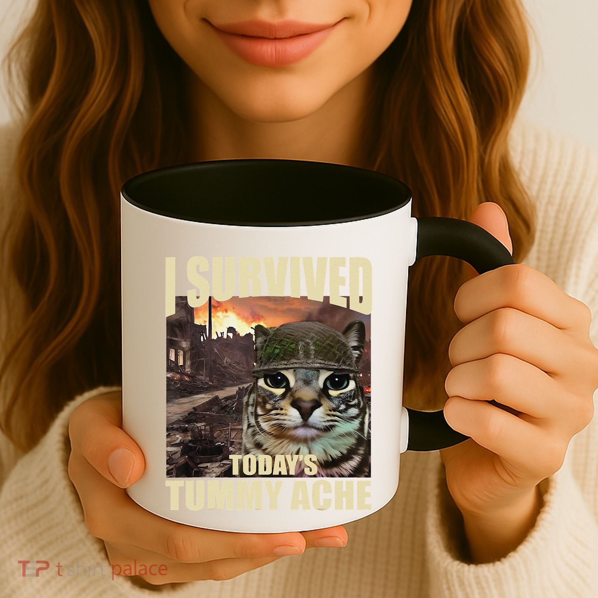 I Survived TodayS Tummy Ache Groovy Funny Cat Coffee Mug