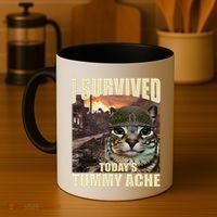 I Survived TodayS Tummy Ache Groovy Funny Cat Coffee Mug thumb 4