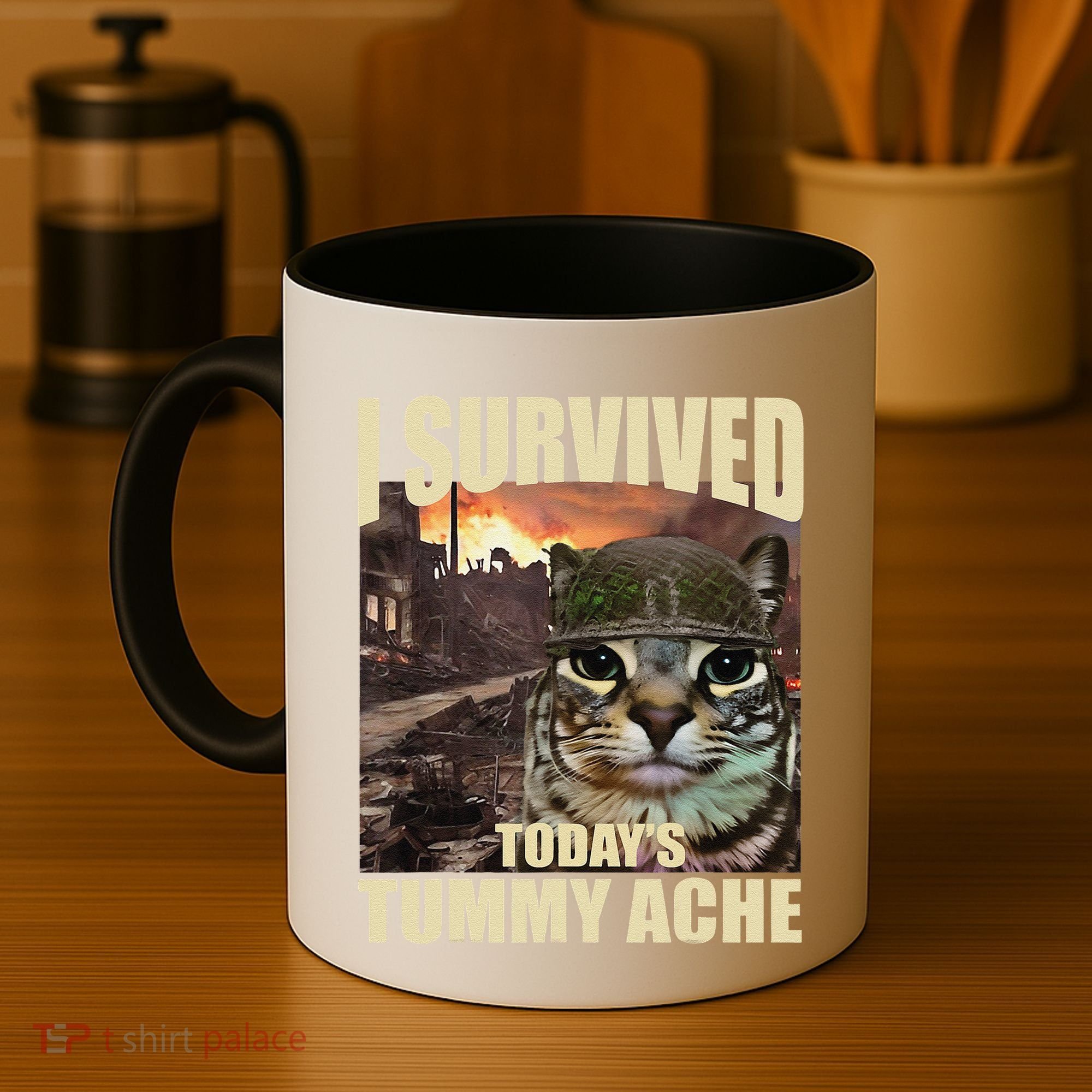 I Survived TodayS Tummy Ache Groovy Funny Cat Coffee Mug