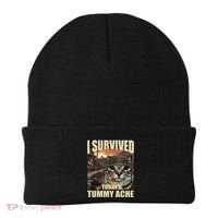 I Survived TodayS Tummy Ache Groovy Funny Cat Beanie thumb 0